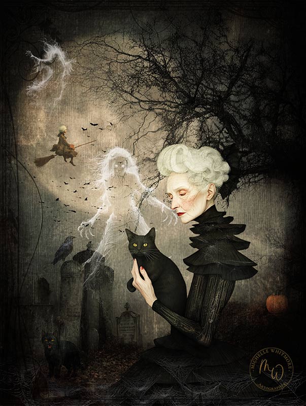 An old lady with a black cat visiting friends at the local graveyard!