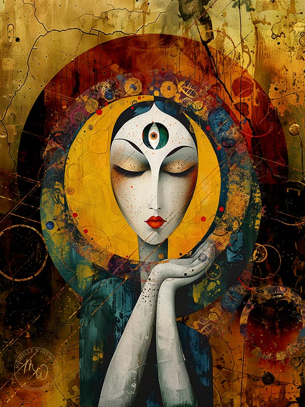 Lady deep in thought in the style of Gustav Klimt