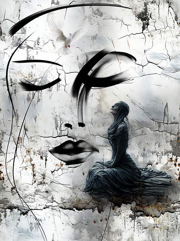 A kneeling lady spiritual seeking guidance.